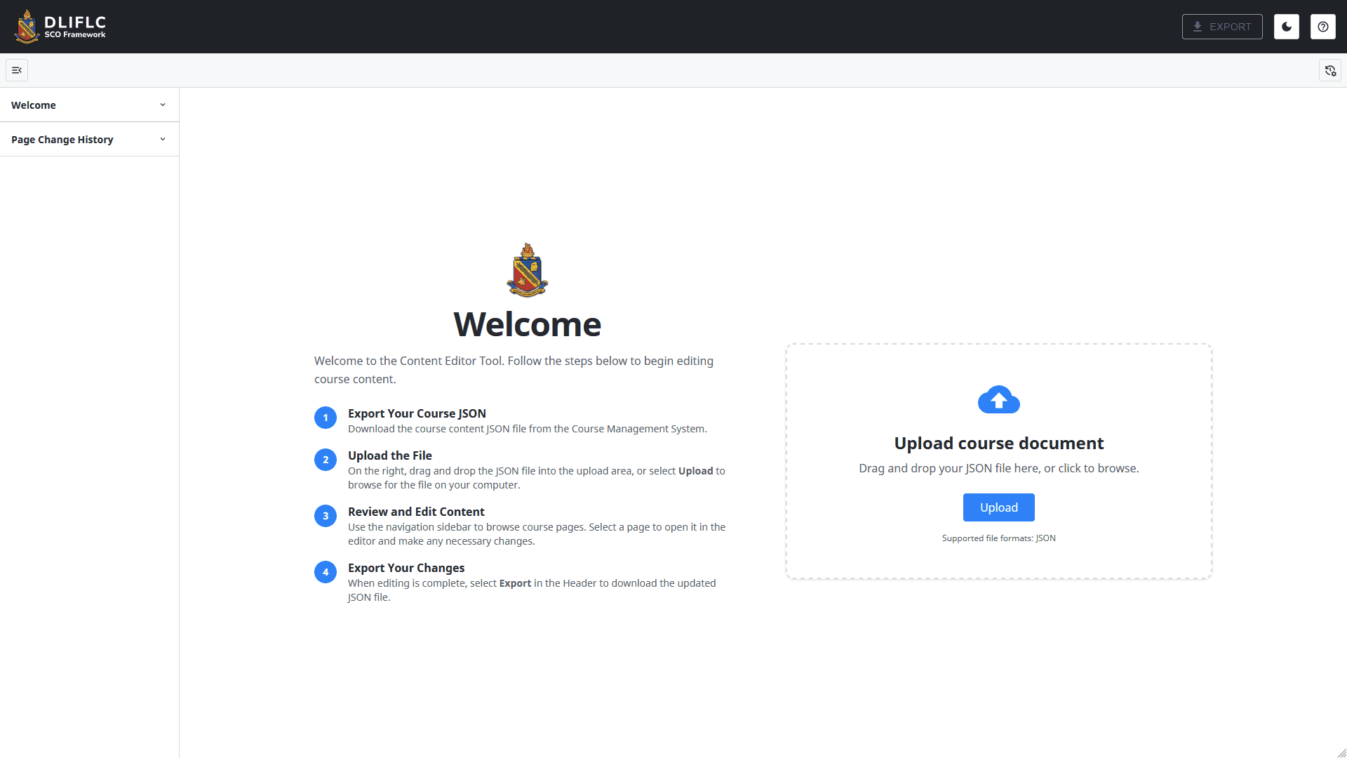 Content Tool welcome page